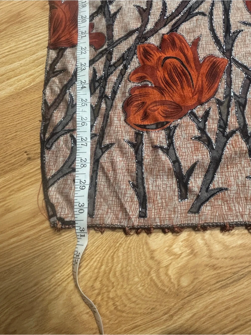 Lightweight Floral Fringe Scarf in Taupe and Rust